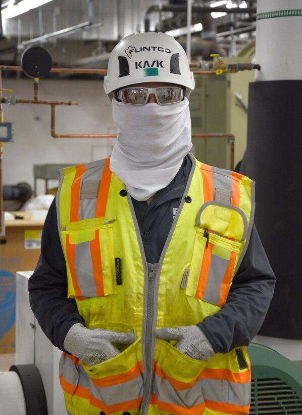 Drew Stussi, site safety and health officer for Flintco, LLC, has worked for a year and a half on the KC-46 two-bay hangar project.