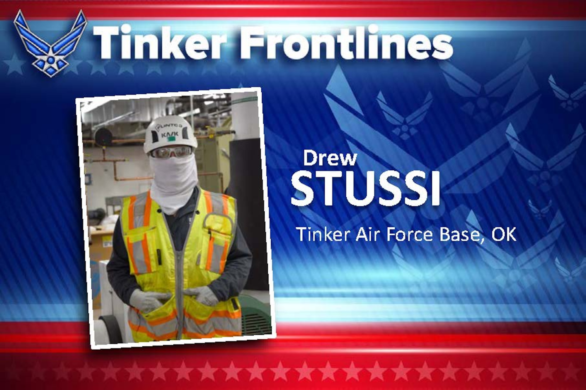 Drew Stussi, site safety and health officer for Flintco, LLC, has worked for a year and a half on the KC-46 two-bay hangar project on the south side of base.