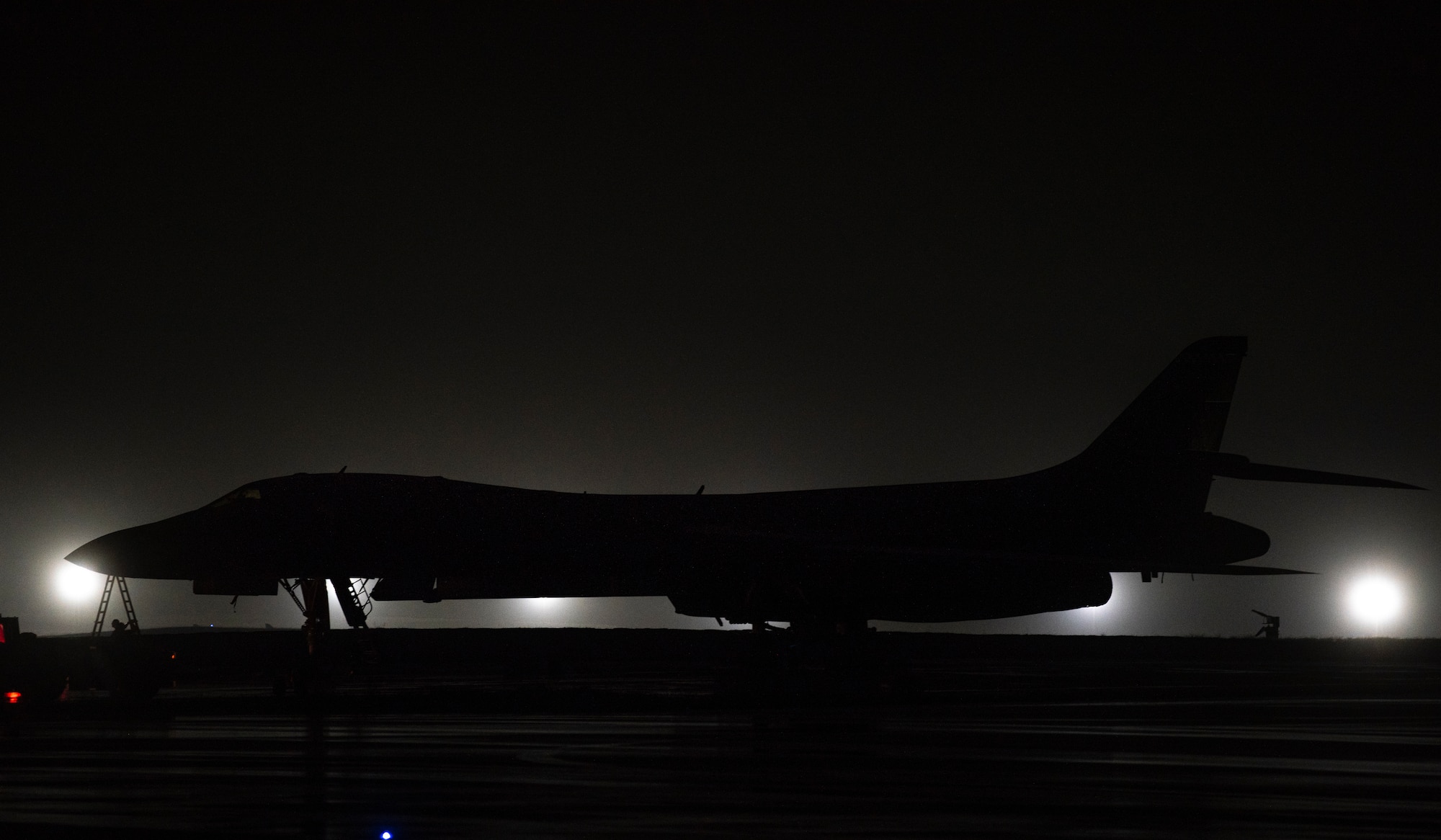 A 9th Expeditionary Bomb Squadron B-1B Lancer sits on the flightline at Anderson Air Force Base, Guam, May 1, 2020. Approximately 200 Airmen and four B-1s assigned to the 7th Bomb Wing at Dyess AFB, Texas, deployed to the Pacific in support of Bomber Task Force. The BTF is deployed to Andersen AFB to support Pacific Air Forces’ training efforts with allies, partners and joint forces; and strategic deterrence missions to reinforce the rules-based order in the Indo-Pacific region. (U.S. Air Force photo by Senior Airman River Bruce)