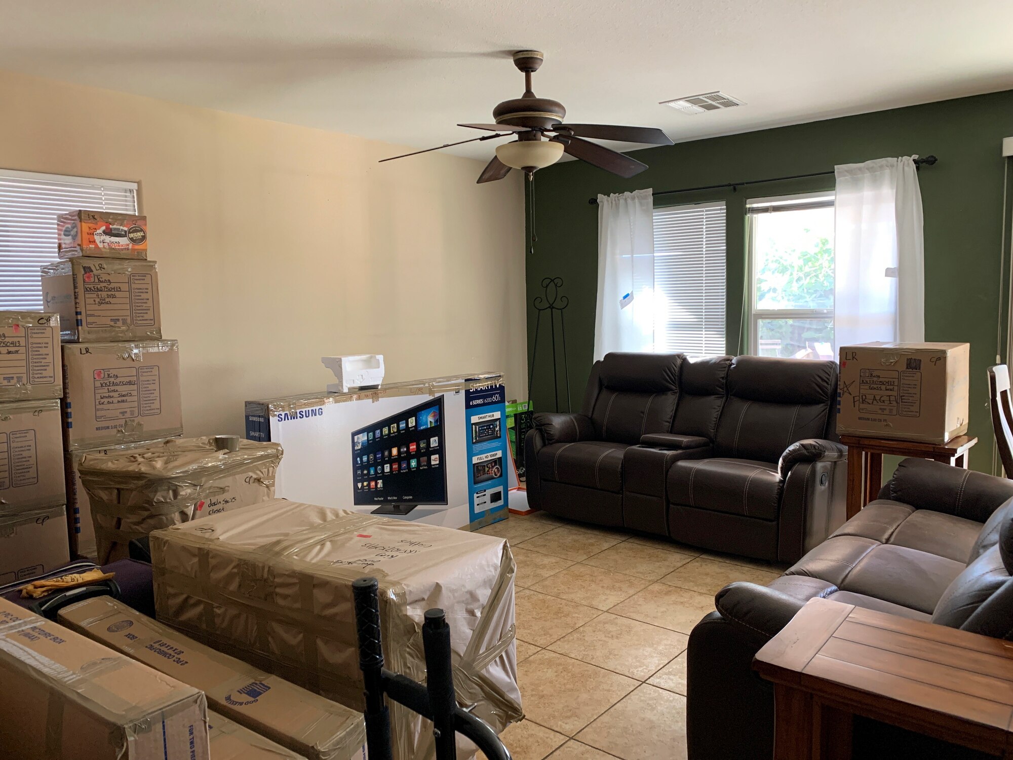 Moving boxes sit in the old home of Capt. Anthony, logistics flight commander for the 432nd SPTS, home in Las Vegas, Nevada, April 28, 2020.