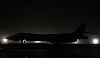 A 9th Expeditionary Bomb Squadron B-1B Lancer sits on the flightline at Andersen Air Force Base, Guam, May 1, 2020. Approximately 200 Airmen and four B-1s assigned to the 7th Bomb Wing at Dyess AFB, Texas, deployed to the Pacific in support of Bomber Task Force. The BTF is deployed to Andersen AFB to support Pacific Air Forces’ training efforts with allies, partners and joint forces; and strategic deterrence missions to reinforce the rules-based order in the Indo-Pacific region. (U.S. Air Force photo by Senior Airman River Bruce)