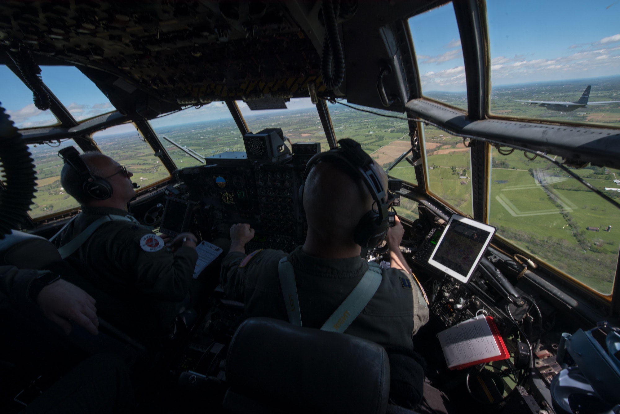 A Kentucky Air National Guard C-130 Hercules flies over the commonwealth of Kentucky as part of Operation American Resolve on Friday, May 1, 2020.  The 123rd Airlift Wing sent two C-130s for the aerial demonstration that is a nationwide salute to all those supporting COVID-19 response efforts. The flyover is intended to lift morale during a time of severe health and economic impacts that have resulted from COVID-19. (U.S. Air National Guard photo by Phil Speck)