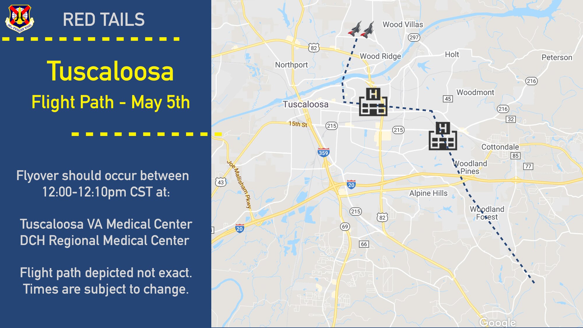 Tuscaloosa Flight path graphic