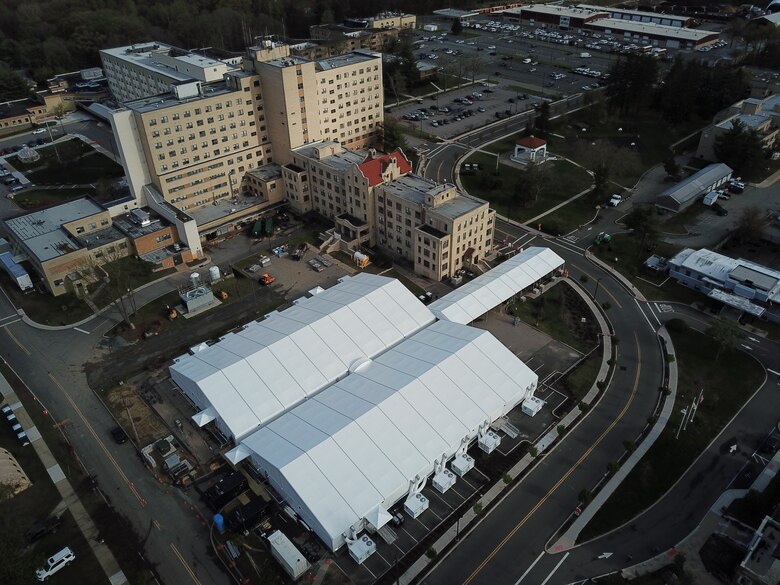 The USACE Philadelphia District awarded a contract on April 15 to DynCorp International, LLC to construct a 100-bed medical tent in one section of the Bergen New Bridge Medical Center parking lot. Construction began April 15, 2020 and was completed on April 29, 2020. The mission was part of a federal, state, and local response to the COVID-19 Pandemic.