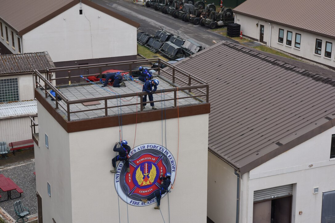 U.S. Air Force Airmen assigned to 86th Civil Engineer Squadron fire department participate in a rescue certification course.