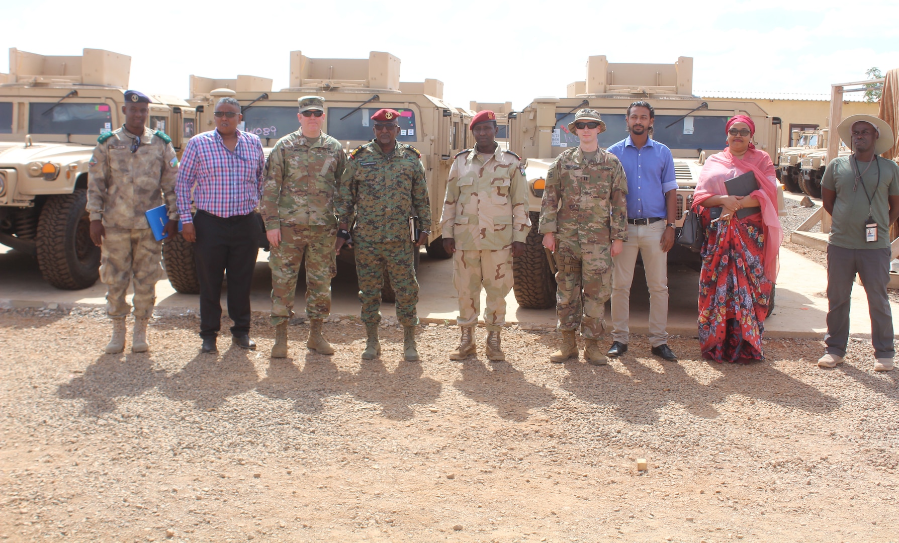 Maj. Jonathan Holliday, Kentucky National Guard Bilateral Affairs Officer (third from left), with U.S. Embassy local staff and Forces Armees Djiboutian (FAD) personnel in Djibouti.