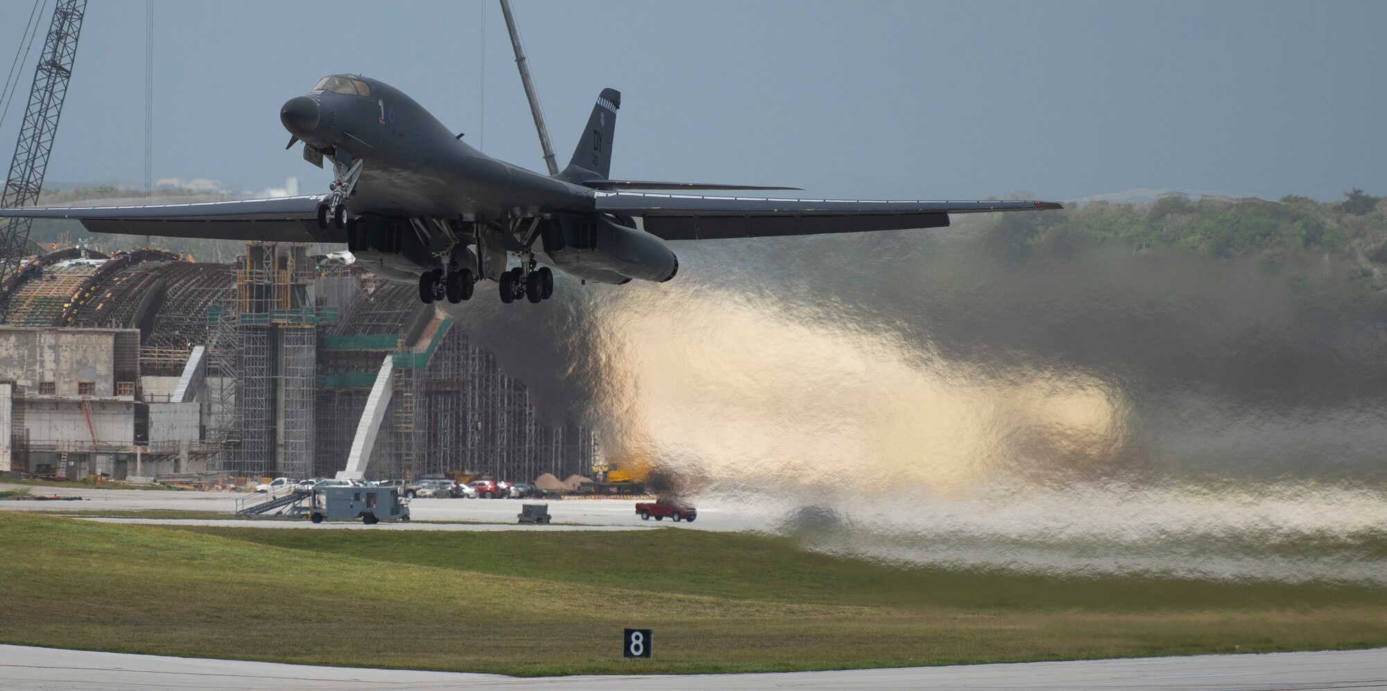 A 9th Expeditionary Bomb Squadron B-1B Lancer takes off at Andersen Air Force Base, Guam, May 4, 2020, to conduct a training mission in the East China Sea in support of Pacific Air Forces’ training efforts and strategic deterrence missions to reinforce the rules-base international order in the Indo-Pacific region. (U.S. Air Force photo by Senior Airman River Bruce)