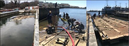 Barge being pumped out by NAVSEA team.