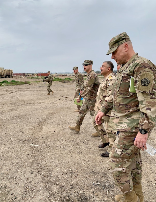 U.S. Army Brig. Gen. Howard Geck, commanding general, 103rd Expeditionary Sustainment Command, visited Iraqi Army Brig. Gen. Mae'n, Iraqi Army National Western Track Repair Facility commander, at Camp Taji, Iraq, Feb. 24, 2020.  Geck also toured the General Dynamics Land Systems facility where they conduct maintenance operations on the M1A1 Main Battle Tank and the M88 Recovery Vehicle. 



Accompanying Geck was Col. Gerald Newman, 108th Sustainment Brigade commander, Task Force Lincoln, Team Blackhawks, Illinois Army National Guard, who are executing the logistics advise, assist, and enable mission under the 1st Theater Sustainment Command supporting Combined Joint Task Force - Operation Inherent Resolve to continue building the sustainment capability of the Iraqi Security Forces. (U.S. Army National Guard photo by Capt. Richard Wharton)