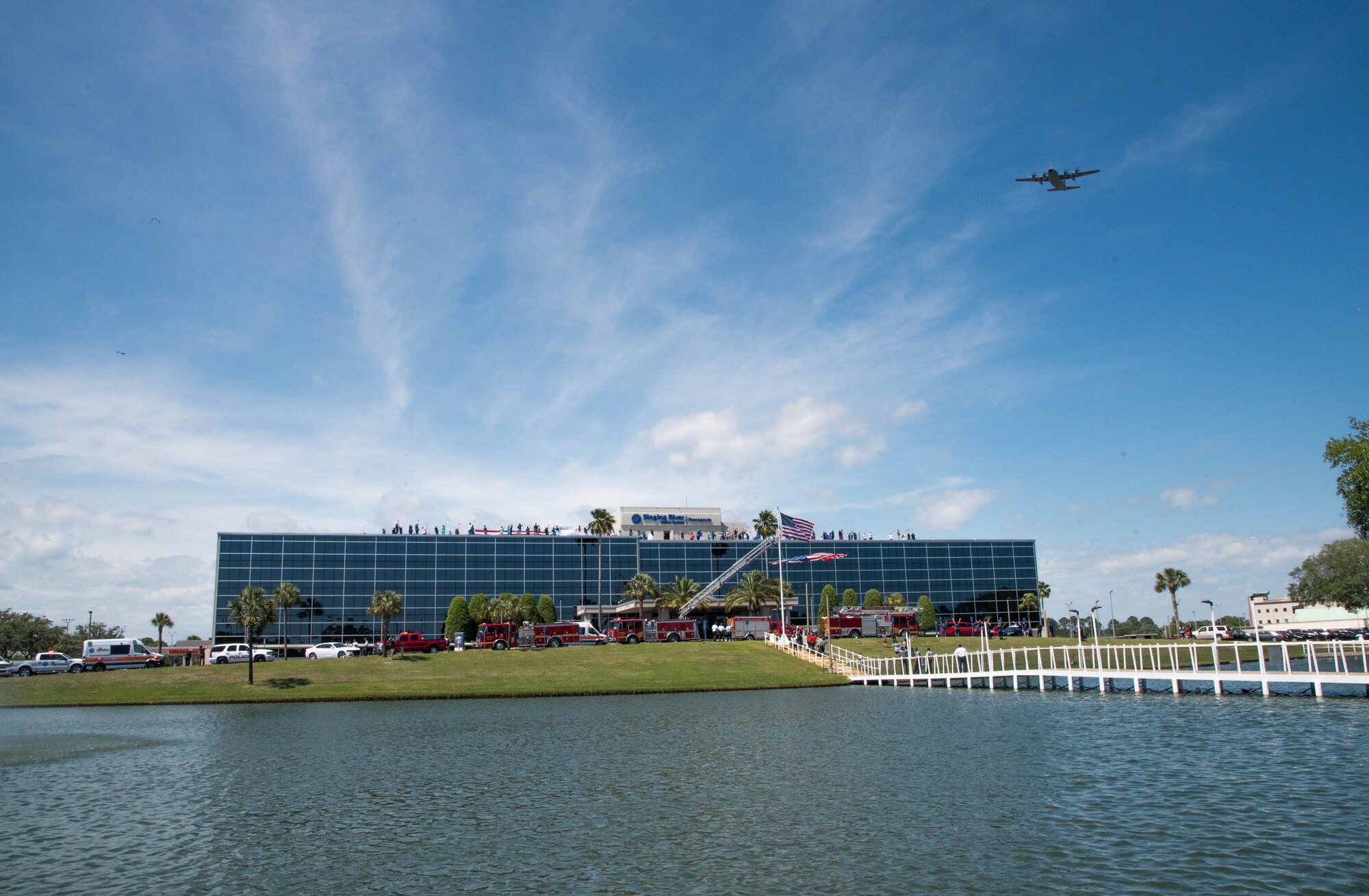 The 403rd Wing's 53rd Weather Reconnaissance Squadron at Keesler Air Force Base, Mississippi, flew by Singing River Health System, Pascagoula, May 5, 2020, as part of the "Hercs for Heroes" tribute to all the healthcare workers, first responders and essential personnel battling the spread of COVID-19. The Air Force Reserve Hurricane Hunters also flew by Highland Community Hospital, Picayune, Ochsner Medical Center-Hancock, Bay Saint Louis and the USS Tripoli (LHA 7) at Huntington Ingalls shipyard in Pascagoula before heading back to Keesler AFB. (U.S. Air Force photo by Lt. Col. Marnee A.C. Losurdo)