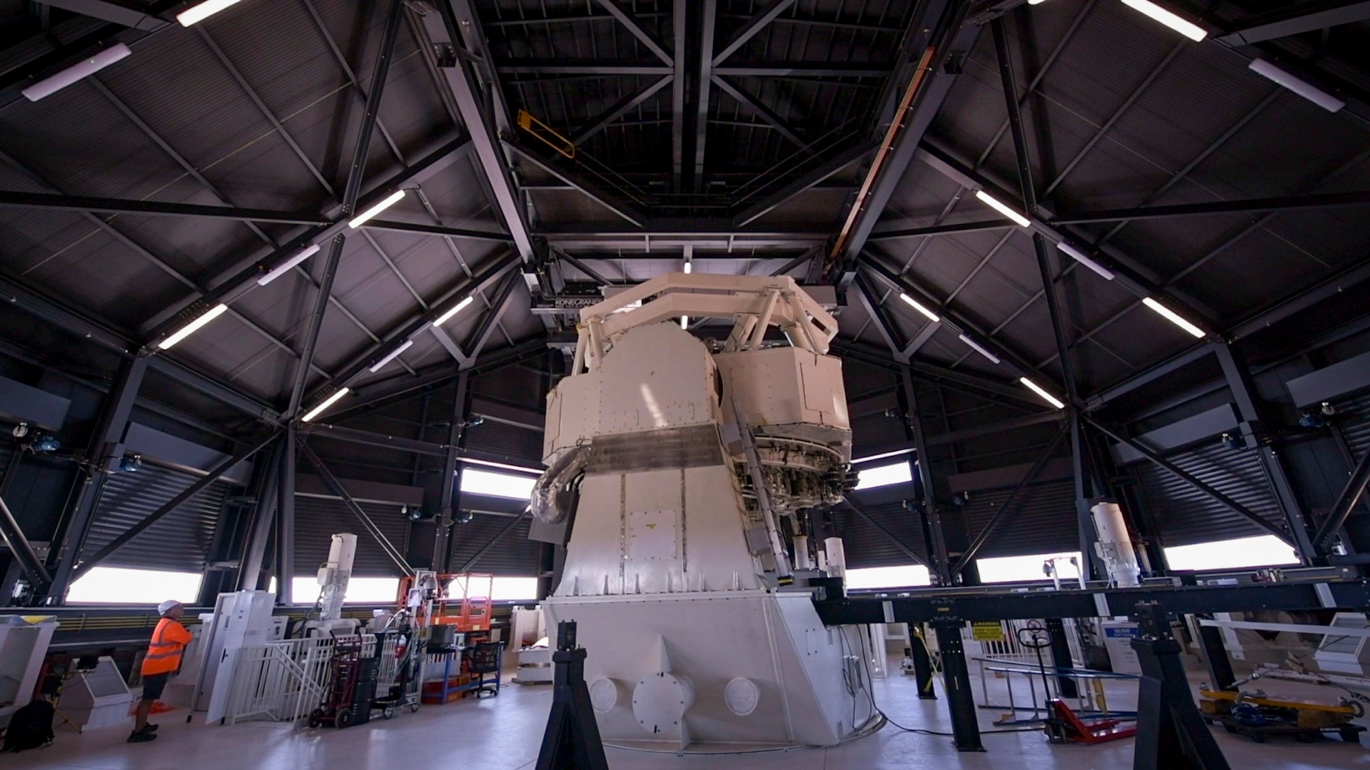 The Space Surveillance Telescope (SST), developed by the Defense Advanced Research Projects Agency (DARPA), is being reassembled at NCS Harold E. Holt, near Exmouth, Australia. The SST is a ground-based optical system that detects and tracks small objects in deep space, and provides an unprecedented wide-area search capability that will enhance space situational awareness of the Southern Celestial Hemisphere. (U.S. Navy photo by Mass Communication Specialist 2nd Class Jeanette Mullinax)