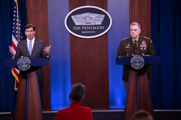 Pentagon sign in the Pentagon Briefing Room.