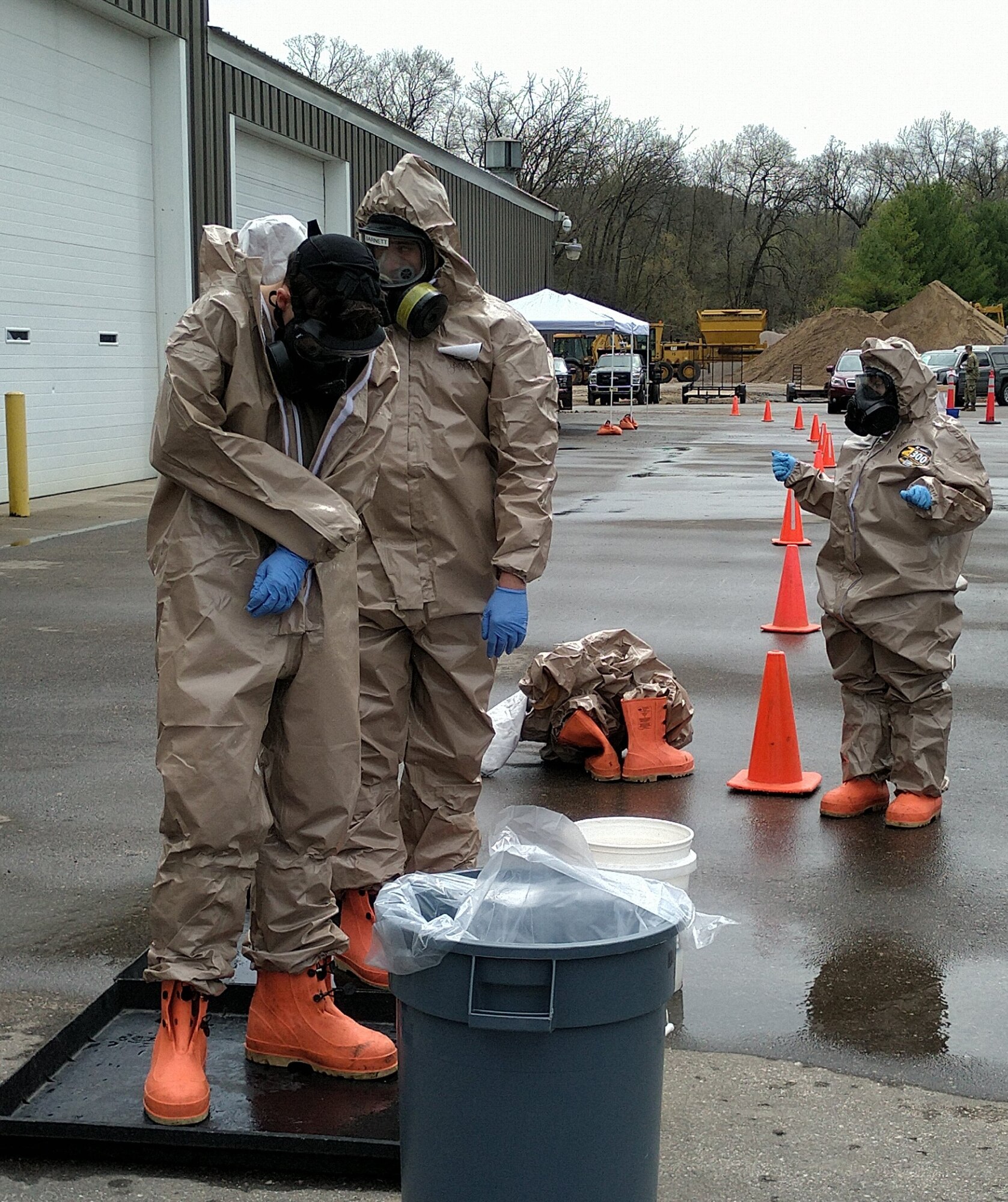 Wisconsin National Guard members prepare to collect specimens in Alma,  May 1, 2020. Nearly a dozen Wisconsin National Guard teams are supporting specimen collection missions at mobile COVID-19 testing sites around Wisconsin.