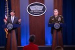 Esper and Milley speak at podiums.