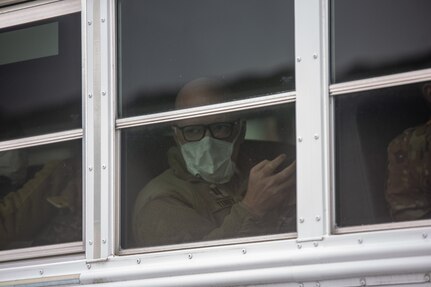 Soldiers with the 94th CSH arrive at Hanscom  Air Force Base