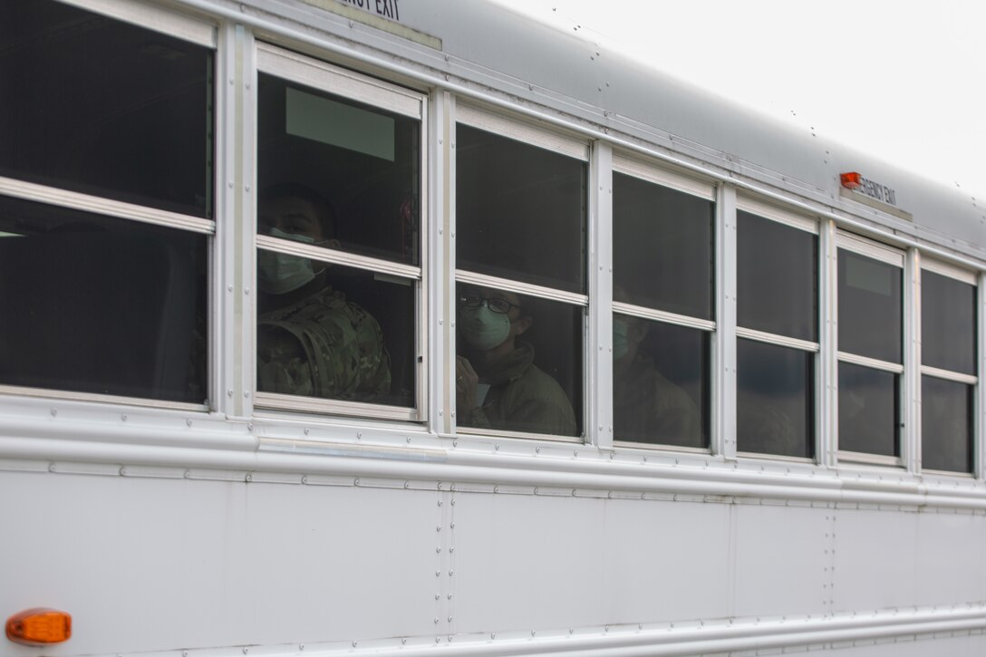 Soldiers with the 94th CSH arrive at Hanscom  Air Force Base