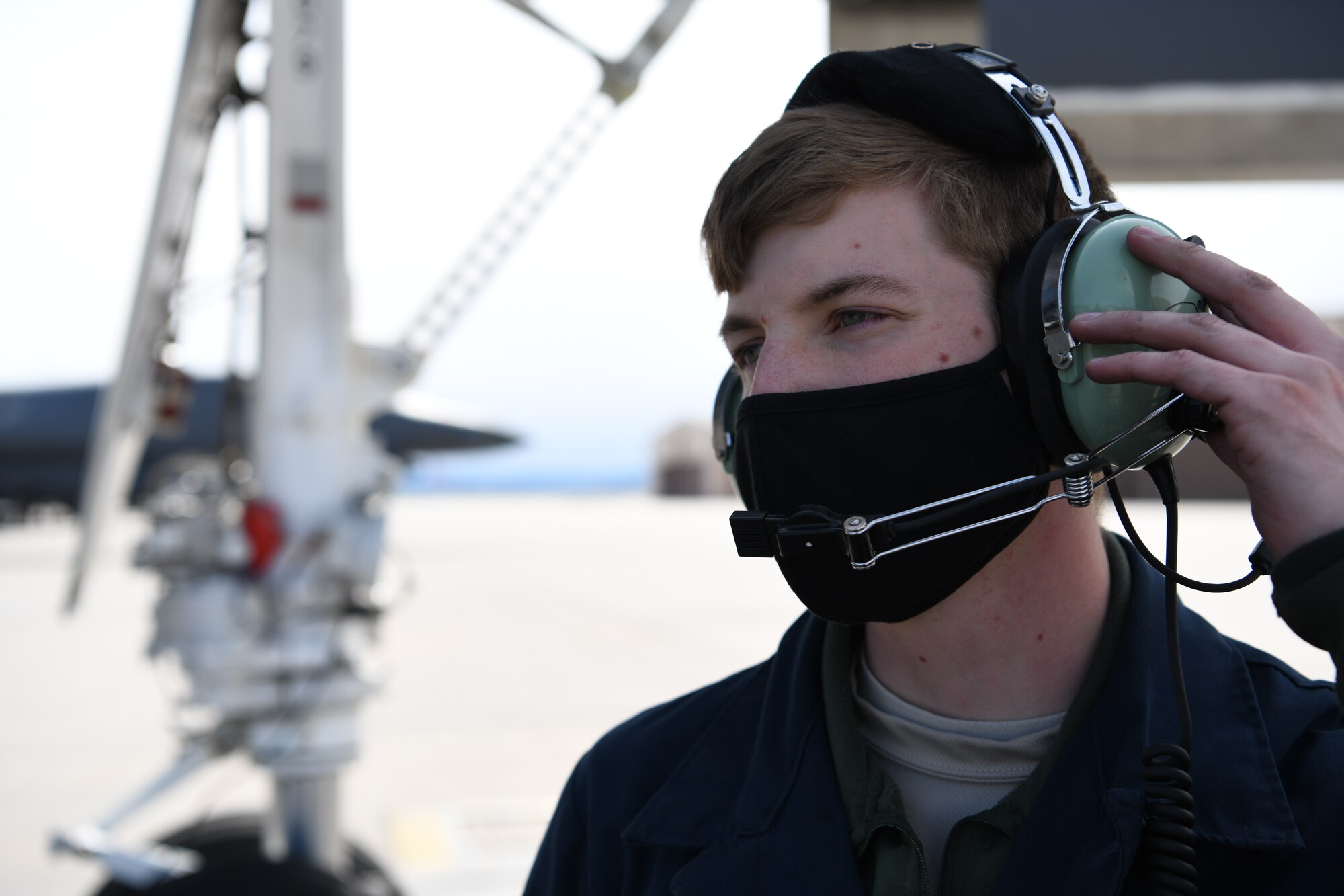A 28th Aircraft Maintenance Squadron crew chief talks to 34th Bomb Squadron aviators in the cockpit of a B-1B Lancer prior to a non-stop deployment from Ellsworth Air Force Base, S.D., May 4, 2020. These bomber missions are representative of the U.S. commitment to integrating with NATO and allied partners, and ensuring regional security. (U.S. Air Force photo by Senior Airman Nicolas Z. Erwin)