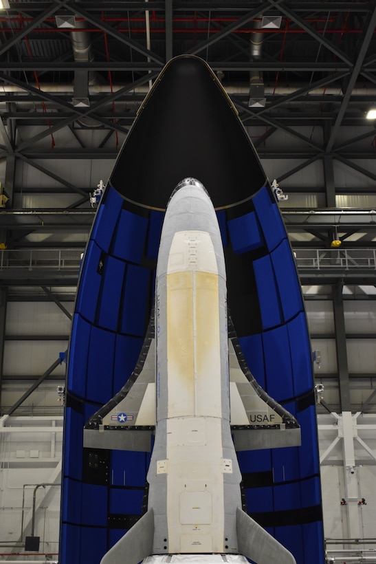 Encapsulated X-37B Orbital Test Vehicle for United States Space Force-7 mission (Courtesy of Boeing )