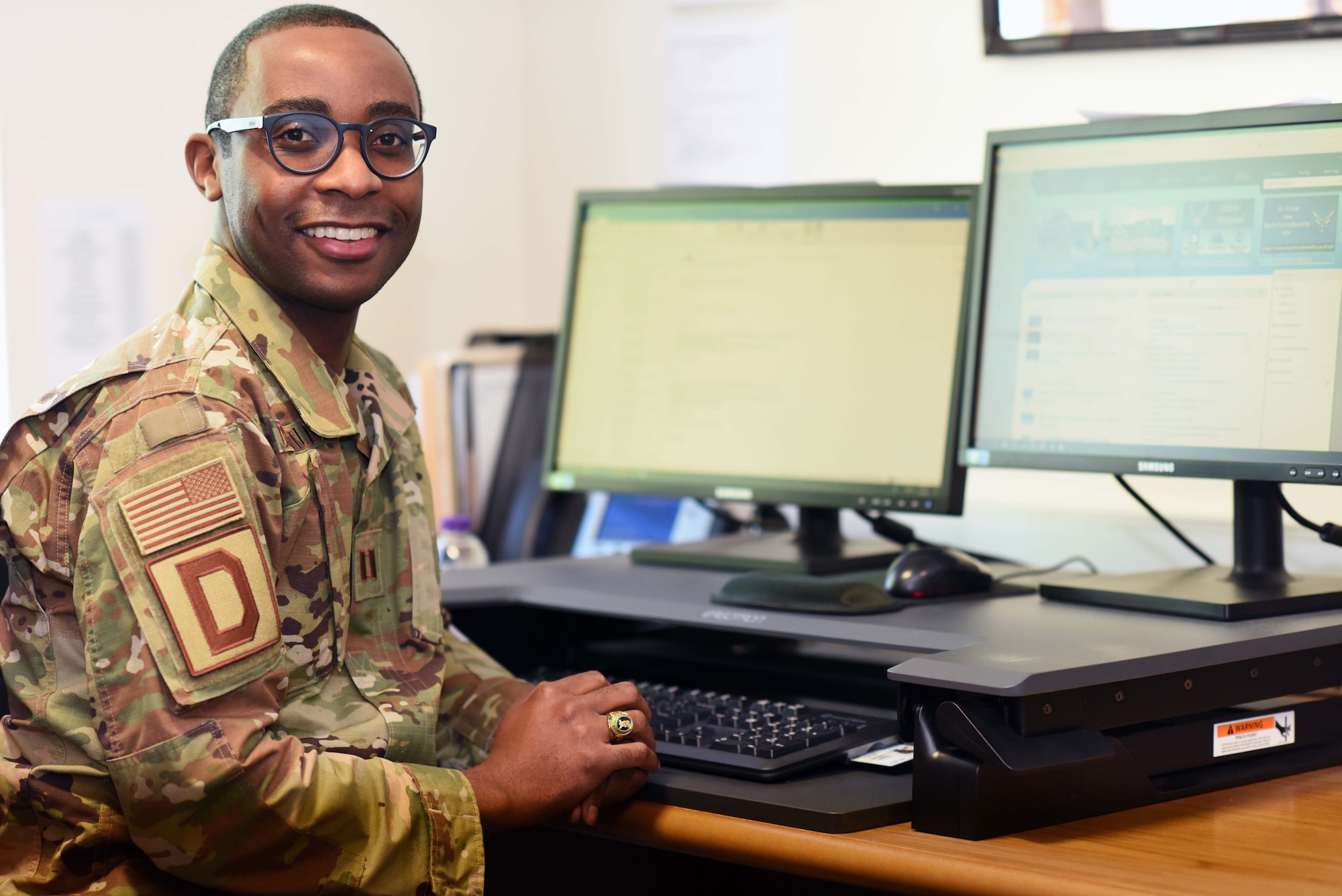 Chaplain (Capt.) Matt Brantley, 100th Air Refueling Wing chaplain, poses for a photo at RAF Mildenhall, England, May 6, 2020. During the COVID-19 pandemic, base chaplains have moved to providing spiritual guidance through virtual platforms to counsel and support Airmen and their families. (U.S. Air Force photo by Senior Airman Brandon Esau)