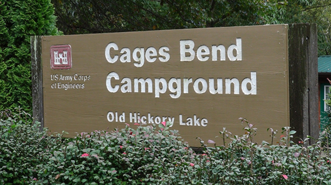 The U.S. Army Corps of Engineers Nashville District is extending its closure of 25 Corps-managed campgrounds within the Cumberland River Basin in Kentucky and Tennessee through at least May 31 in the interest of public safety due to the COVID-19 pandemic. This is the sign for Cages Bend Campground at Old Hickory Lake. (USACE photo by Lee Roberts)