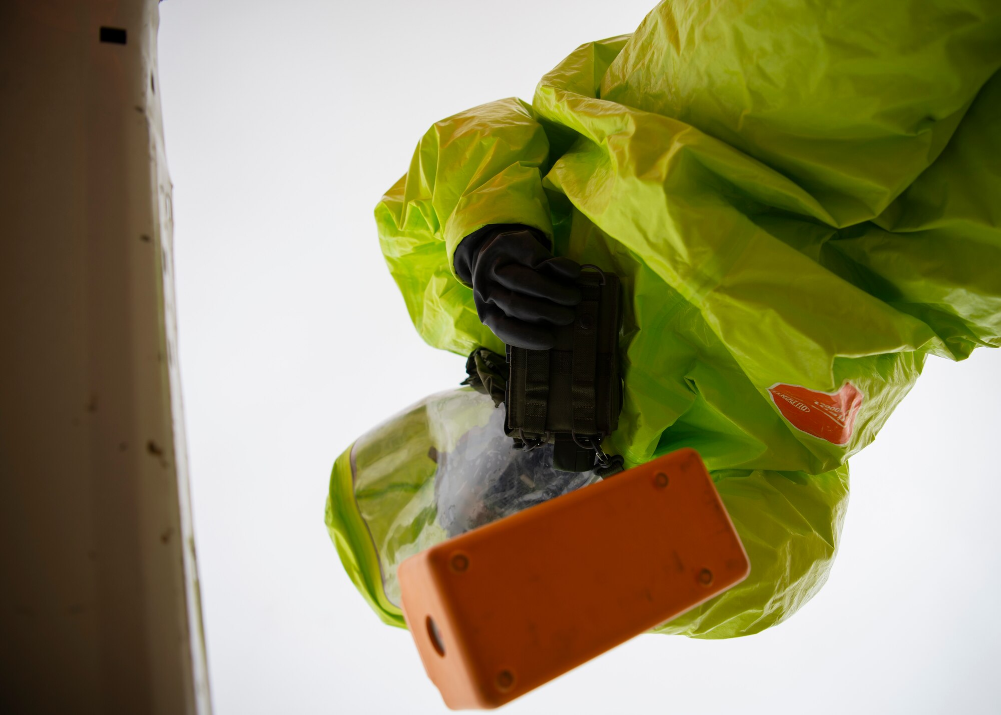 First responders from the 386th Air Expeditionary Wing respond to a simulated chemical exposure incident during a training exercise at Ali Al Salem Air Base, Kuwait, May 5, 2020. The all-hazard exercise was designed to enhance interoperability between multiple first responder teams with the goal of responding, identifying and controlling potential real-world scenarios. (U.S. Air Force photo by Senior Airman Isaiah J. Soliz)