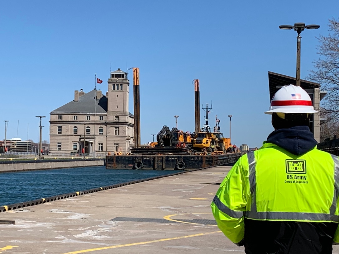 The U.S. Army Corps of Engineers, Detroit District, announces that the New Lock at the Soo project is on schedule as construction for phase one of the project began this week. Trade West Construction, Inc., began to move equipment to the site on May 4 and will begin deepening the upstream approach to the locks in the north canal within the next month.