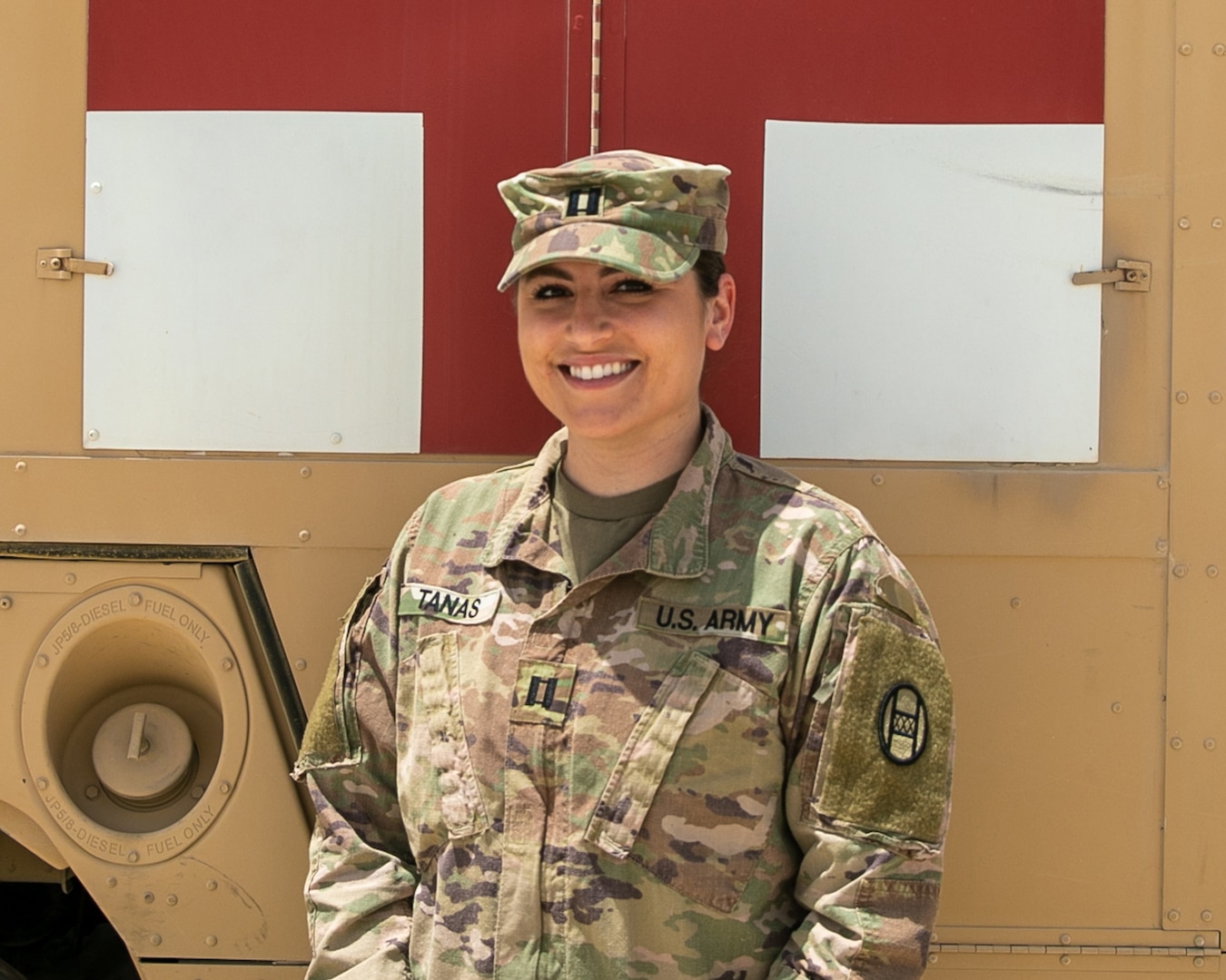 U.S. Army Capt. Eve Tanas, an Army nurse supporting Operation Spartan Shield in the Central Command area of responsibility, April 28, 2020. Tanas, assigned to the 230th Brigade Support Battalion, 30th Armored Brigade Combat Team, North Carolina National Guard, is recognized as a Soldier spotlight during National Nurses Week May 6-12, 2020.