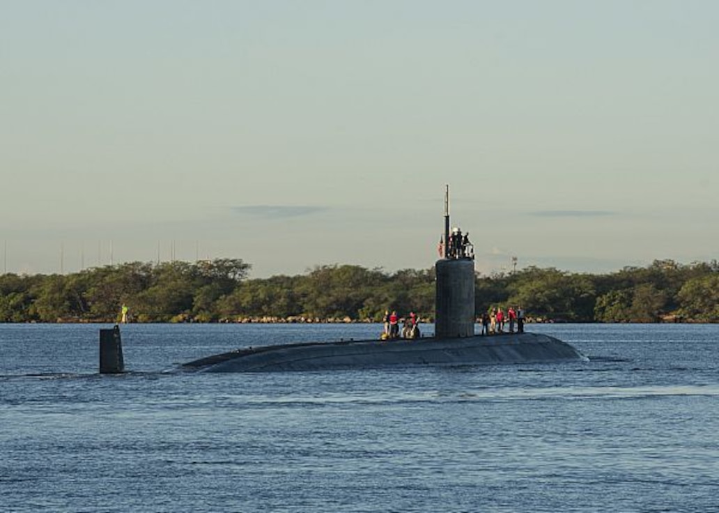PEARL HARBOR, Hawaii (Nov. 12, 2019) - The Los Angeles-class fast-attack submarine USS Jefferson City (SSN 759) departs Pearl Harbor Naval Shipyard after completing an engineered overahul to prolong the life of the submarine. During the shipyard period, shipyard employees and the crew performed multiple repairs, conducted preventative maintenance, and installed equipment upgrades to tactical systems and the propulsion plant. (U.S. Navy photo by Chief Mass Communication Specialist Amanda R. Gray/Released)