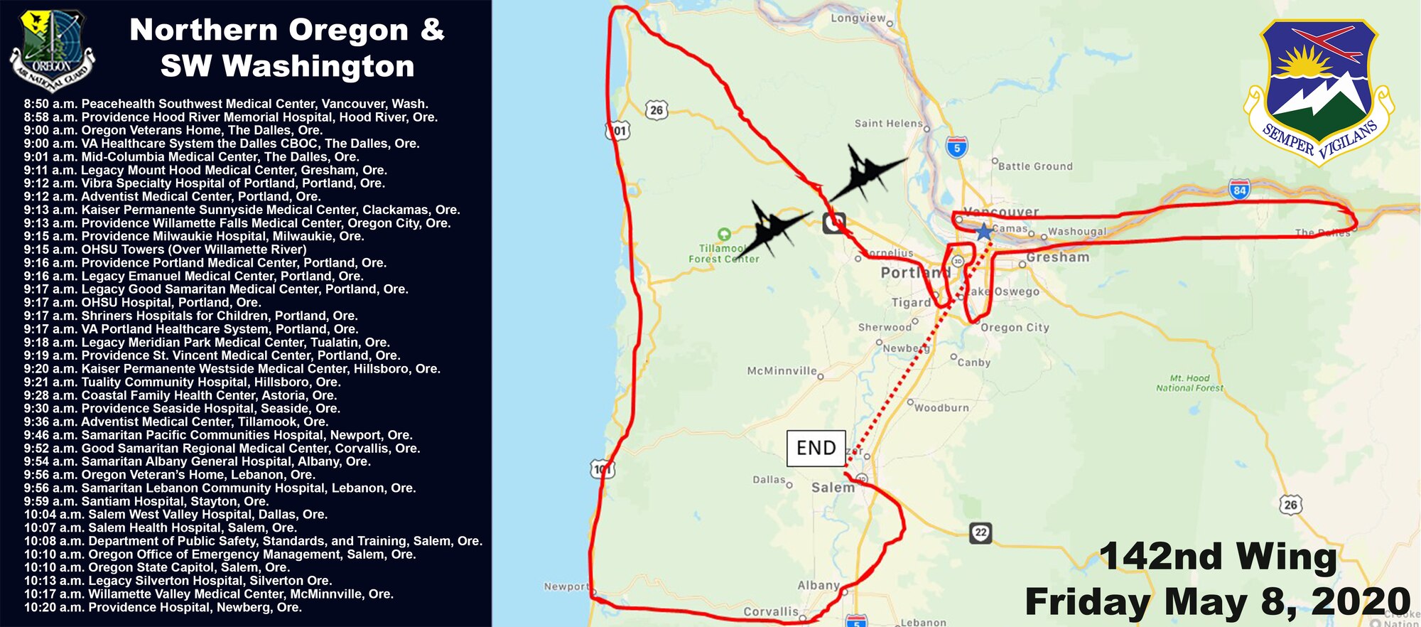 Northern Oregon and SW Washington Flyovers for COVID-19, America Strong