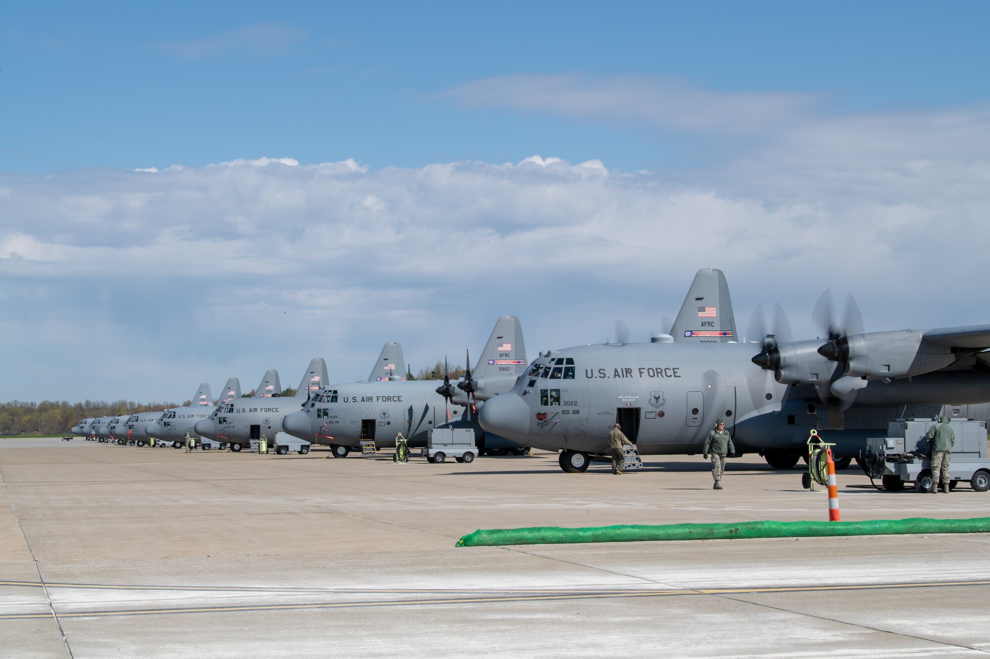 Aircrews from the 757th Airlift Squadron here flew the pair of aircraft over hospitals in Pennsylvania and Ohio to salute medical workers and first responders on the front lines of the COVID-19 pandemic.