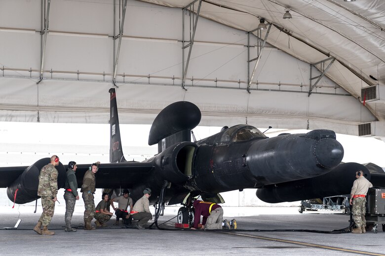 99th Expeditionary Reconnaissance Squadron maintainers prepare a U-2 Dragon Lady pilot for a mission in support of Operation Inherent Resolve from Al Dhafra Air Base, United Arab Emirates, Mar. 15, 2019. Commonly referred to as the most difficult aircraft to fly in the world, the U-2 Dragon Lady has been host to less than fifteen-hundred pilots since the first flight in 1955. (U.S. Air Force photo by Senior Airman Gracie I. Lee)