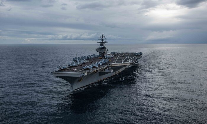 The U.S. Navy’s forward-deployed aircraft carrier USS Ronald Reagan (CVN 76) cruises during Talisman Sabre 2019.