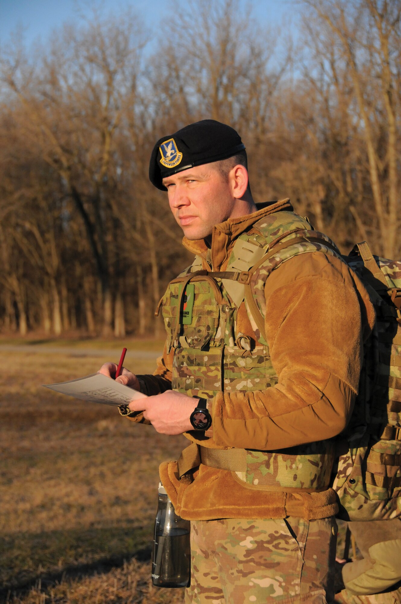 Senior Airman Kenneth McCoy from the 445th Airlift Wing Security Forces Squadron participates in a training exercise at Wright-Patterson Air Force Base, Ohio, March 8, 2020. (U.S. Air Force photo/Senior Airman Amelia Burnett)