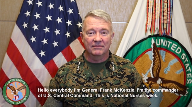 U.S. Marine Corps Gen. Kenneth F. McKenzie Jr., commander, U.S. Central Command, thanks nurses, corpsmen, and medics for their service in support of the fighting force.