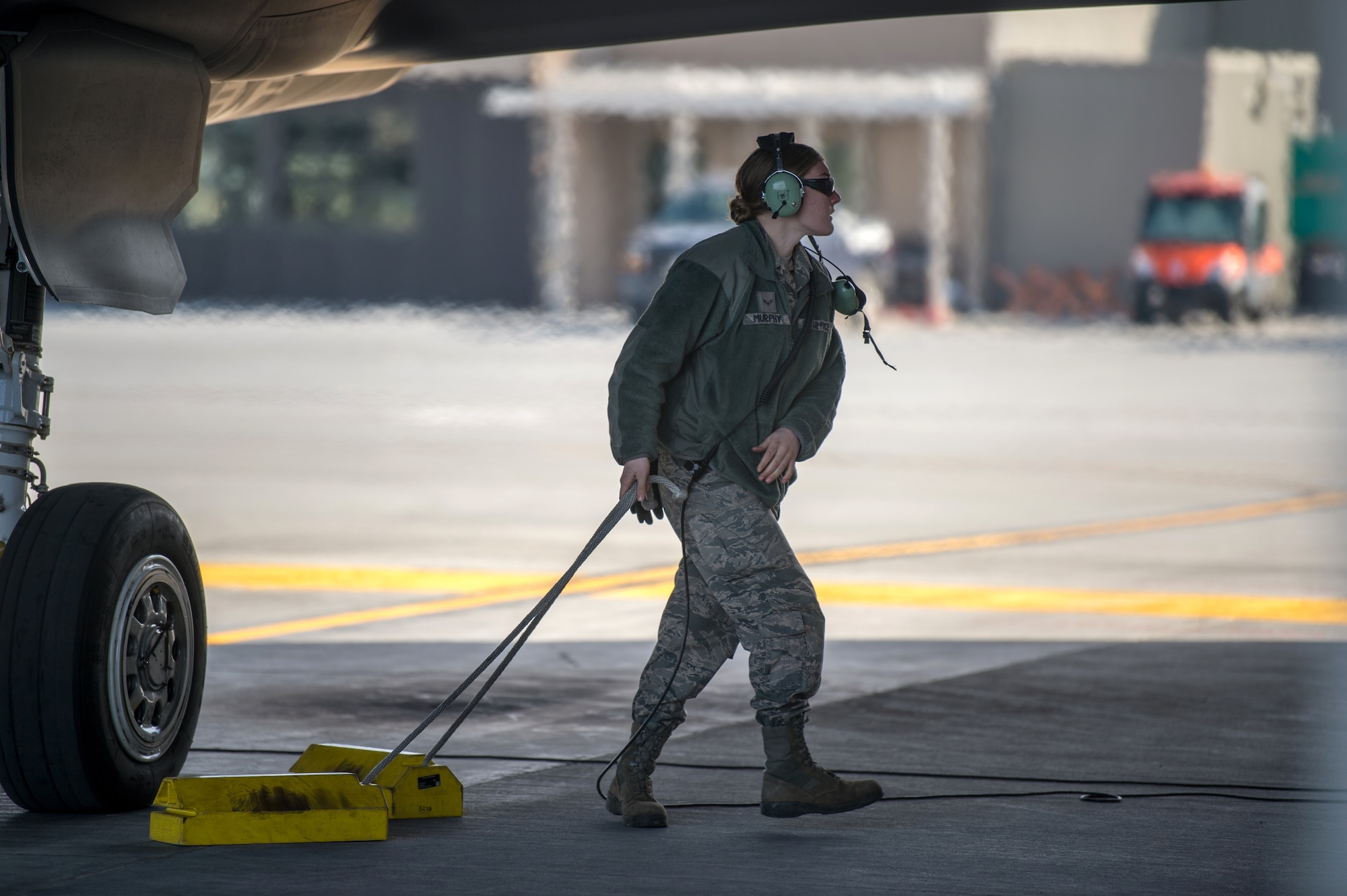 Airman 1st Class Isabel Murphy, a crew chief assigned to the Maintenance Group at the 158th Fighter Wing, prepares an F-35 Lightning II for launch at the Vermont Air National Guard Base
