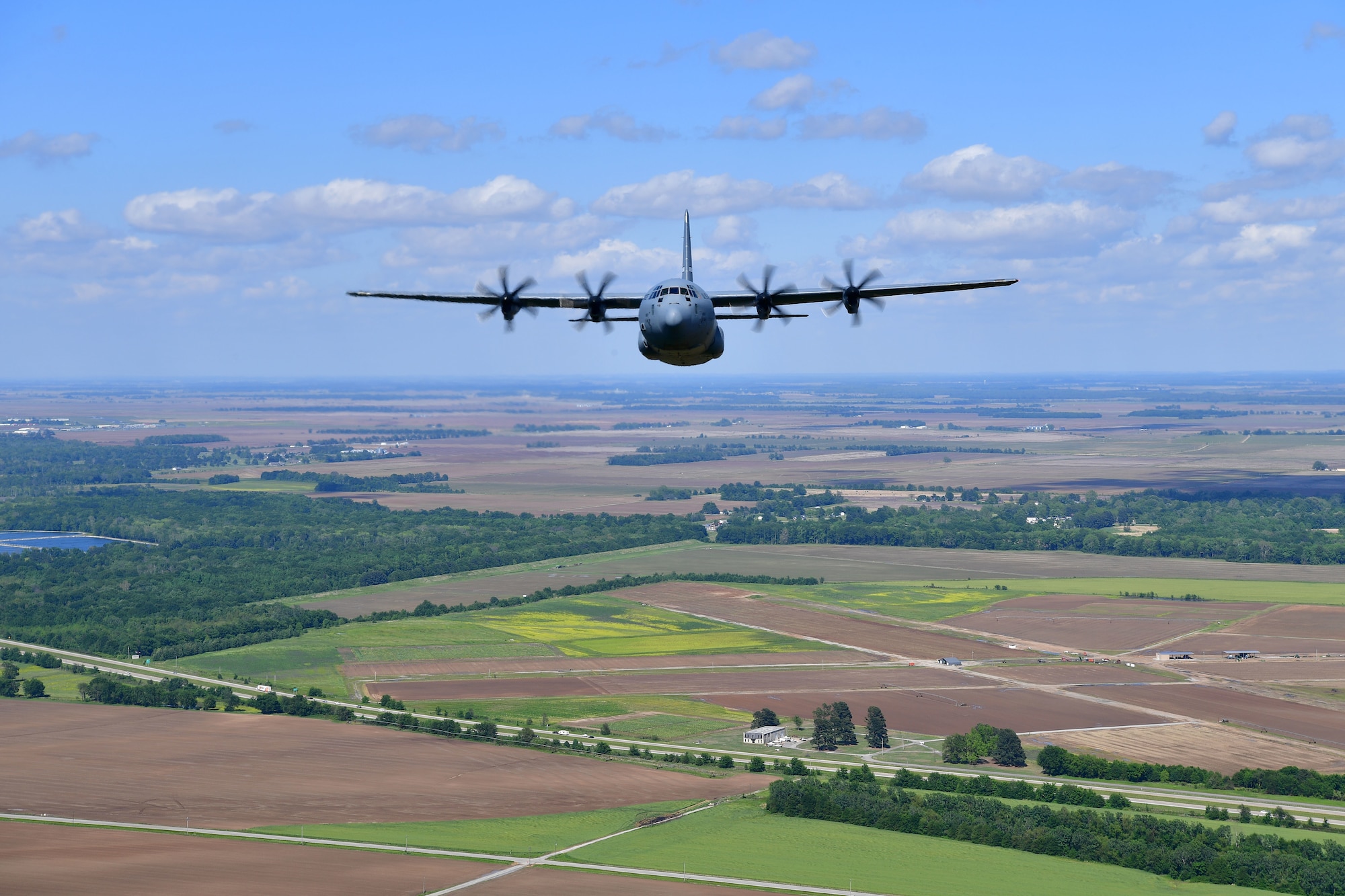 C-130s fly over the city of Little Rock Arkansas