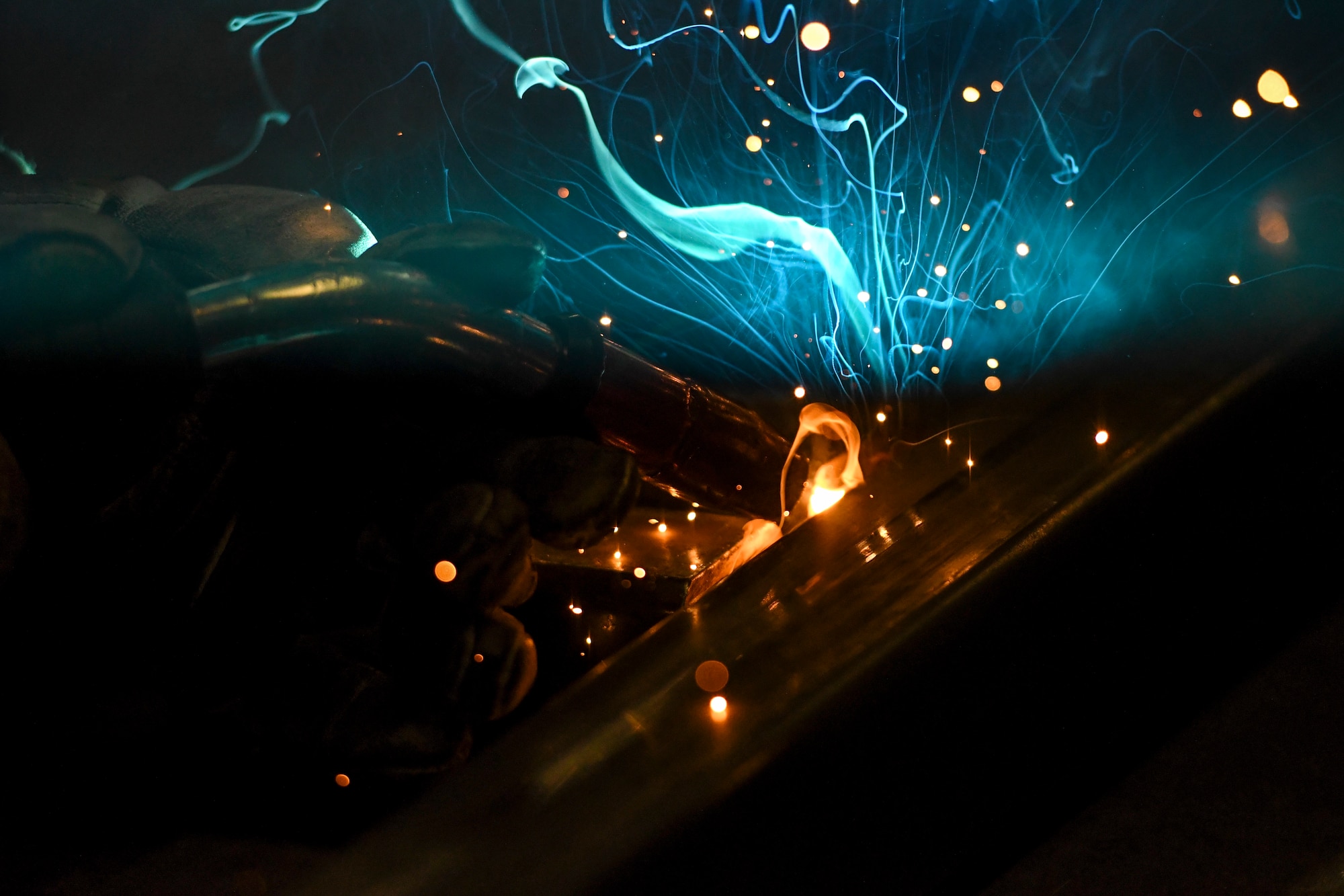 U.S. Air Force Senior Airman Kelly Huddleston, 51st Maintenance Squadron aircraft metals technology journeyman, welds together an A-frame at Osan Air Base, Republic of Korea, March 7, 2017. The Airmen assigned to the aircraft metals technology shop are highly skilled technicians with the training and equipment to repair or fabricate almost any metal piece needed across the base. (U.S. Air Force photo by Staff Sgt. Victor J. Caputo)