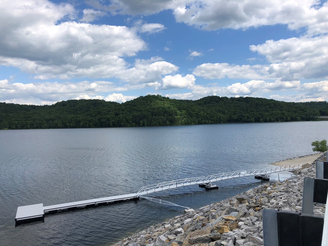 The U.S. Army Corps of Engineers Nashville District announces that Center Hill Recreation Area, located adjacent to Center Hill Dam, is once again open for public use beginning Friday, May 8, 2020.  Center Hill Recreation Area, which includes this boat ramp and courtesy dock, has been closed since 2008 as a result of construction activities related to the Center Hill Dam Rehabilitation Project. (USACE photo by Bailey Carter)