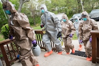 West Virginia National Guard Soldiers and Airmen assigned to Task Force Chemical, Biological, Radiological and Nuclear (CBRN) Response Enterprise (CRE) East, sanitize the Children’s Home Society in Romney, Va., May 1, 2020. Task Force CRE has conducted sanitization and decontamination, COVID-19 swabbing, and personal protective equipment training across the state as part of the COVID-19 response efforts.