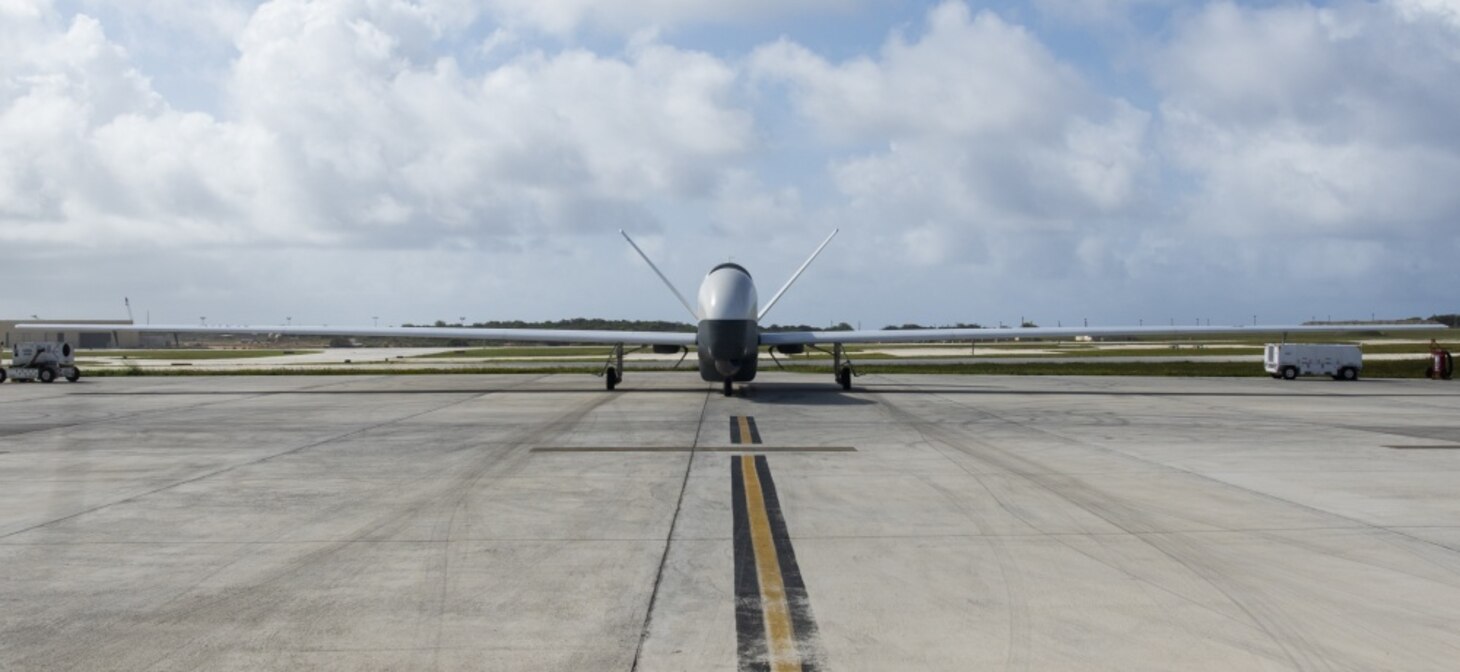 A MQ-4C Triton taxis at Andersen Air Force Base
