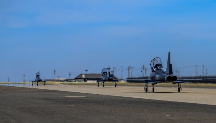 Pilots take to the sky in T-38 Talons in part of Beale's contribution to the Air Force Salutes campaign as a sign of support to first responders and medical workers who risk their lives every day during the COVID-19 pandemic.