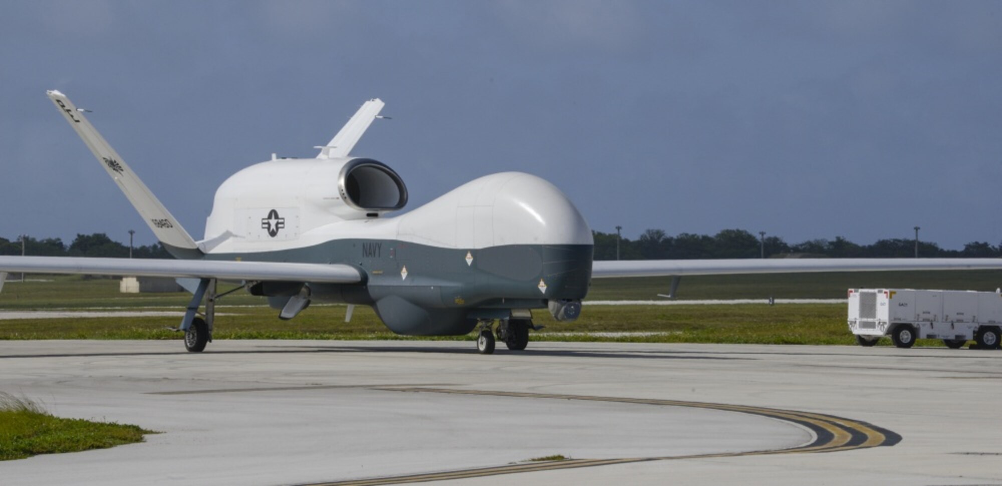 A MQ-4C Triton taxis at Andersen Air Force Base