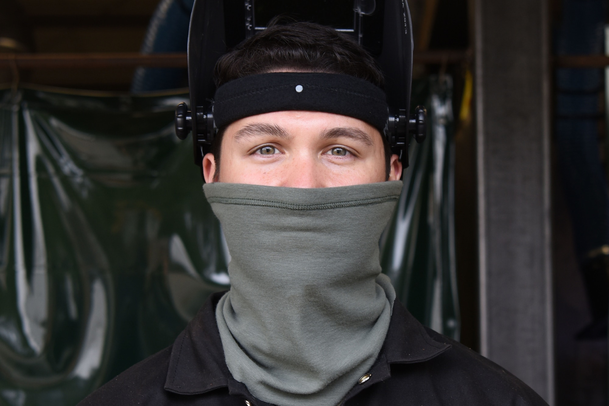 U.S. Air Force Staff Sgt. Matthew Evans, 435th Construction and Training Squadron contingency instructor, poses for a photo during a welding course.