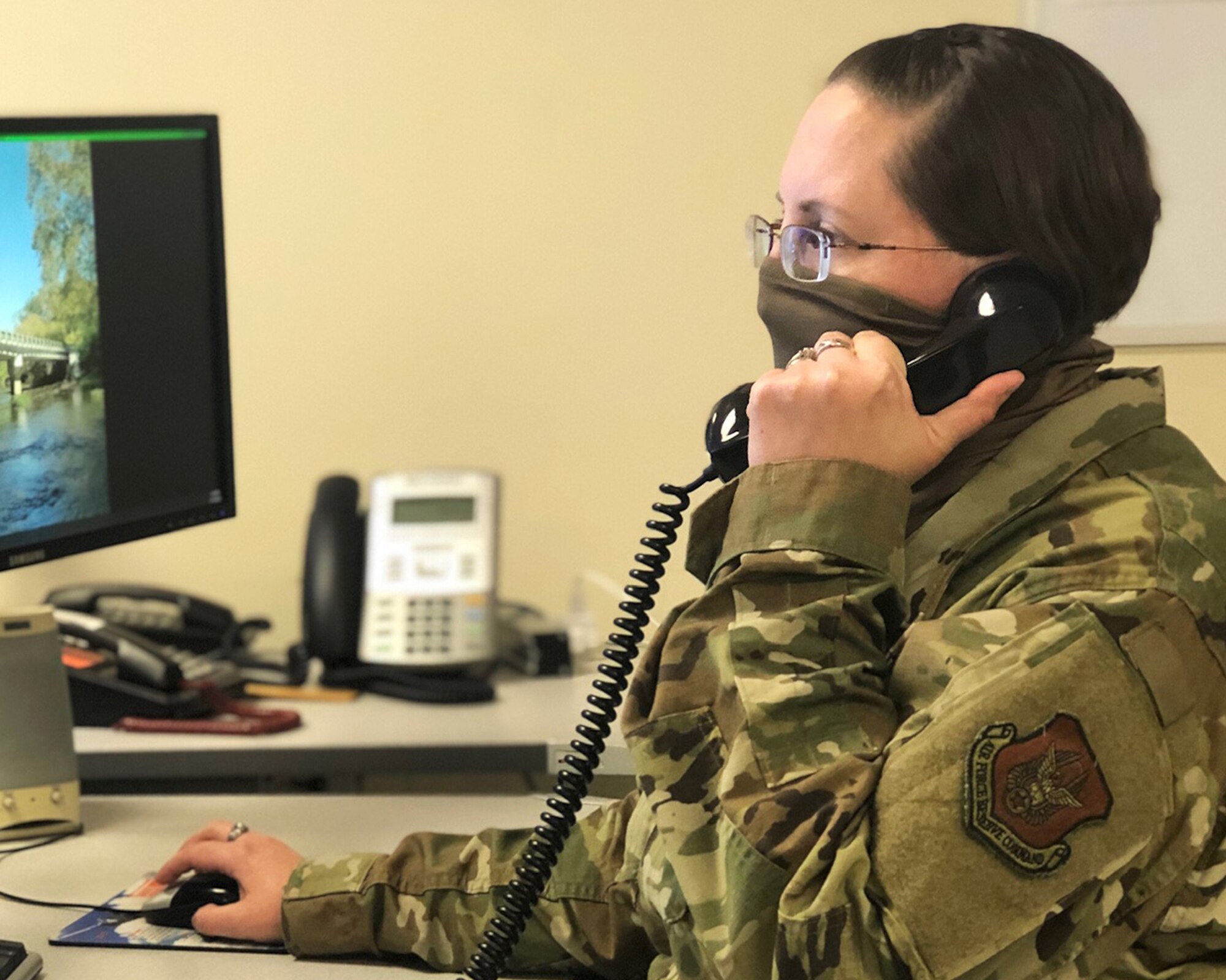 Master Sgt. Amber Church, 445th Command Post superintendent, is deemed mission essential and must report in to work during the COVID-19 pandemic. (U.S. Air Force photo/Airman 1st Class Erin Zimpfer)