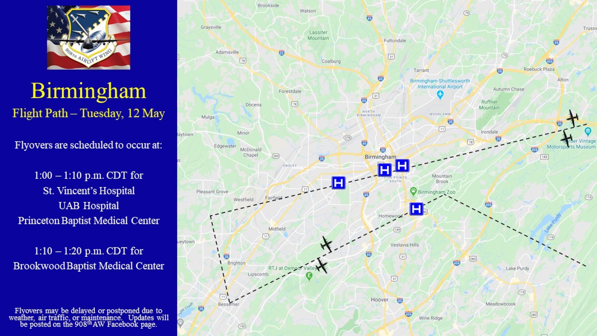 Birmingham flight path and times