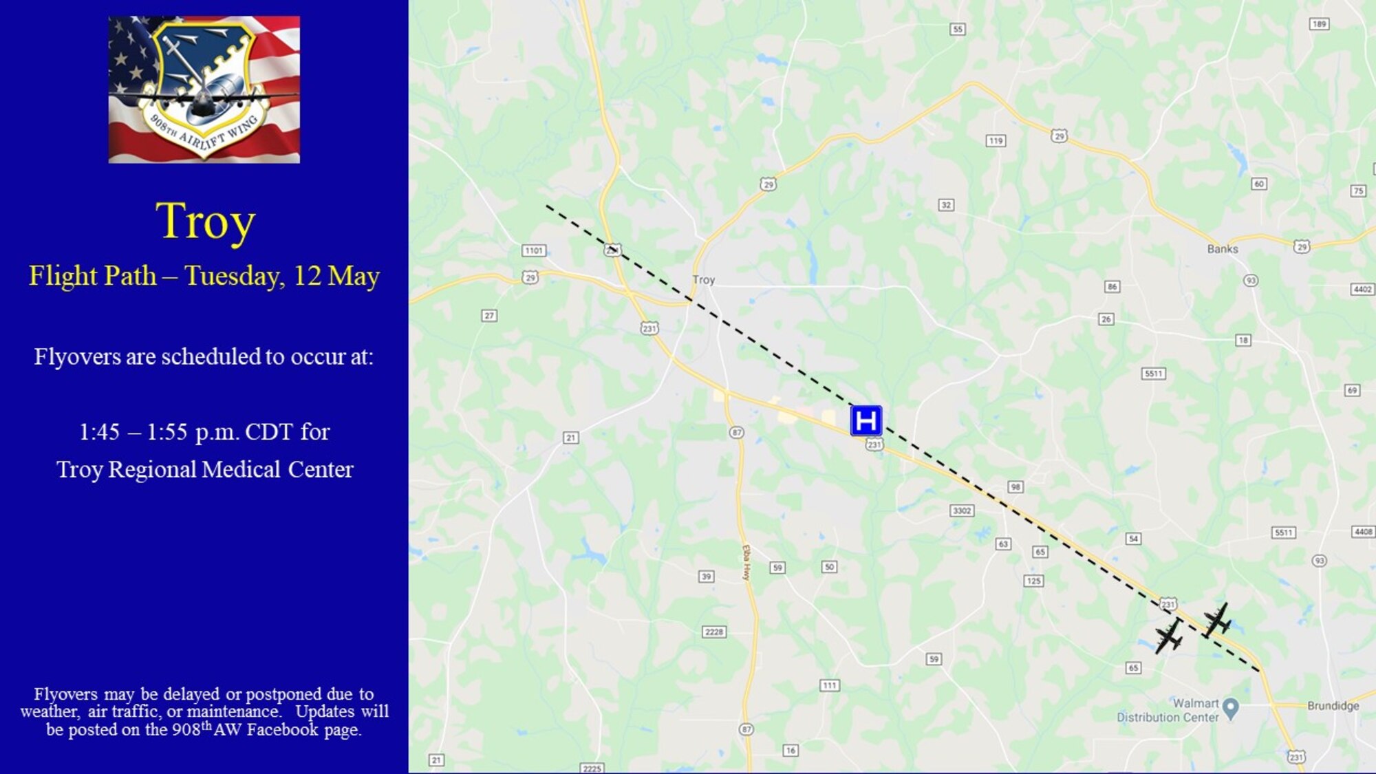 Troy flight path and times