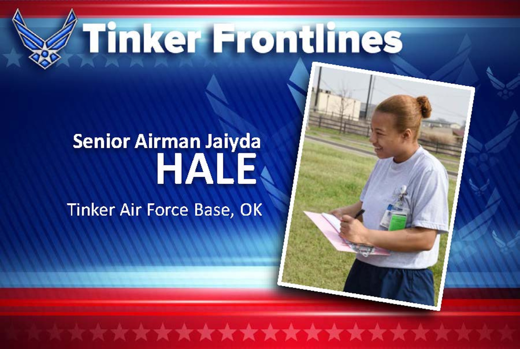 Senior Airman Jaiyda Hale, a lab technician with the 72nd Medical Support Squadron, is originally from Columbus, Ohio, and has served in the U.S. Air Force for two years.