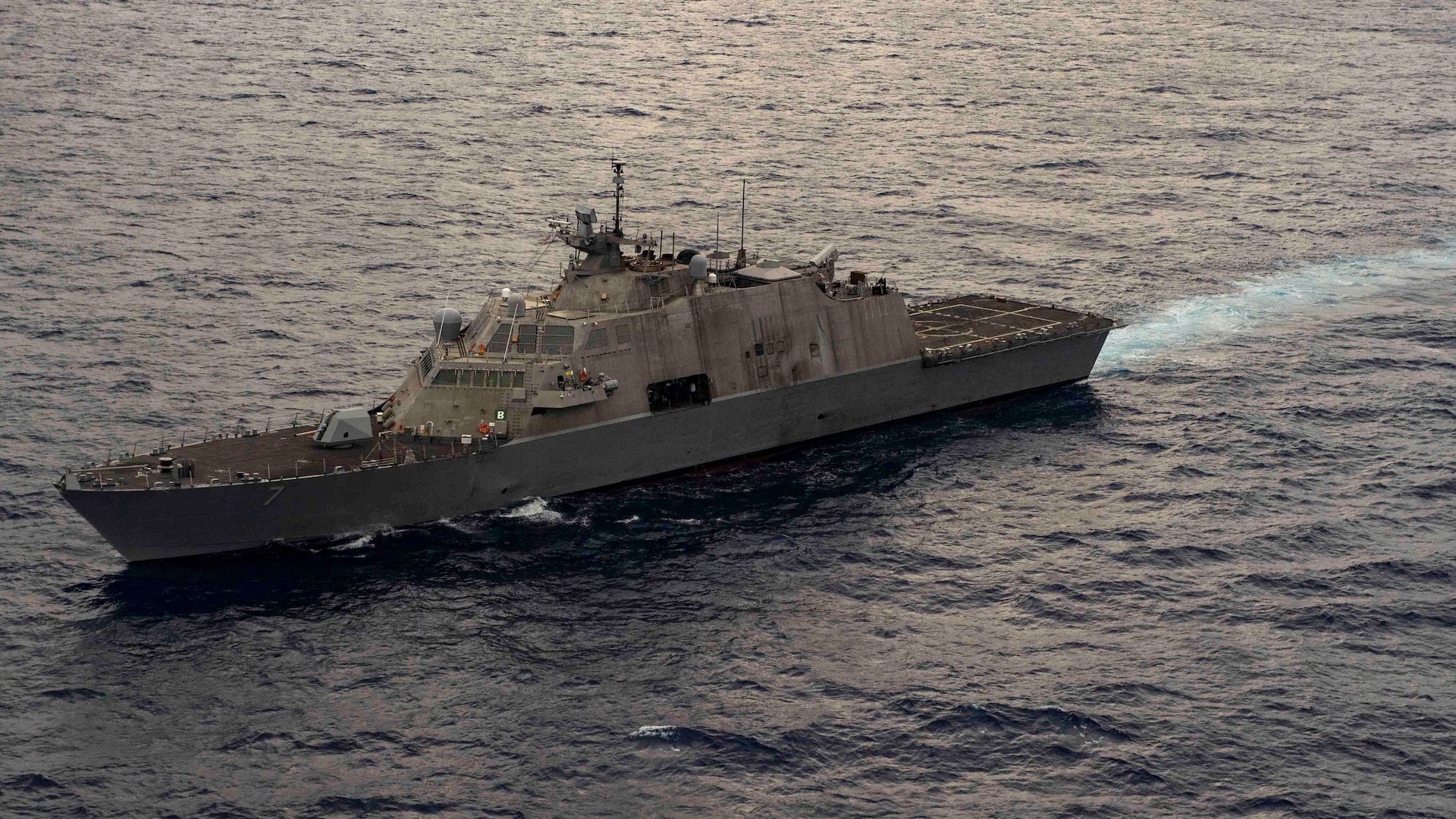USS Detroit sails through the Caribbean Sea.