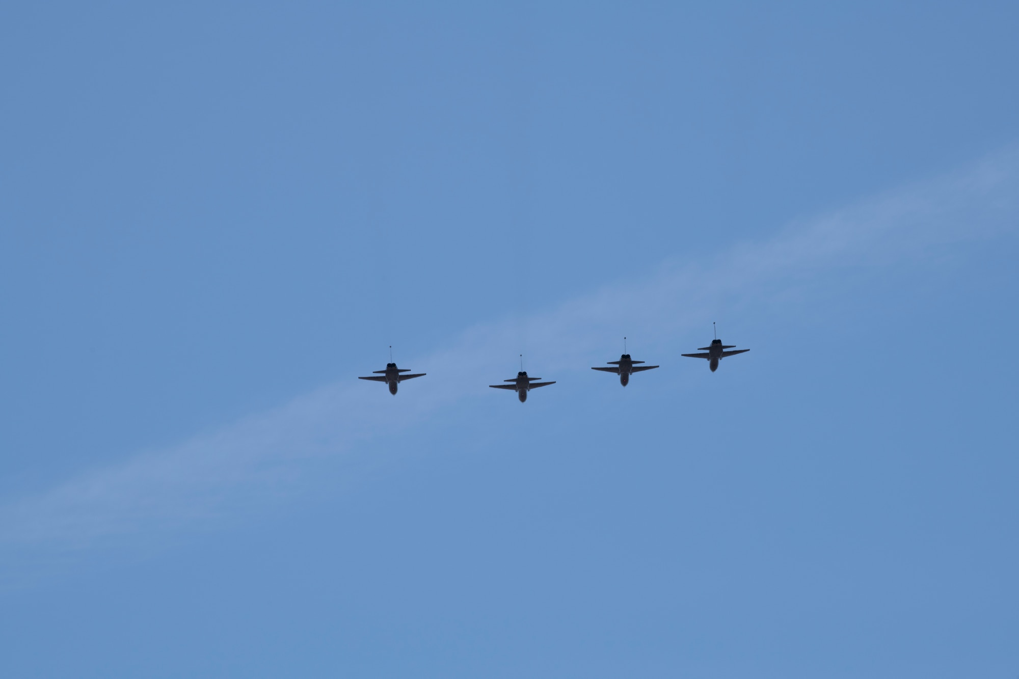 U.S. Air Force T-38A Talons assigned to the 9th Reconnaissance Wing at Beale Air Force Base, California, fly over David Grant USAF Medical Center during an Operation American Resolve flyover May 9, 2020, at Travis Air Force Base, California. The flyover was conducted to salute healthcare workers and first responders in Northern California cities impacted by COVID-19.  (U.S. Air Force photo by Tech. Sgt. James Hodgman)