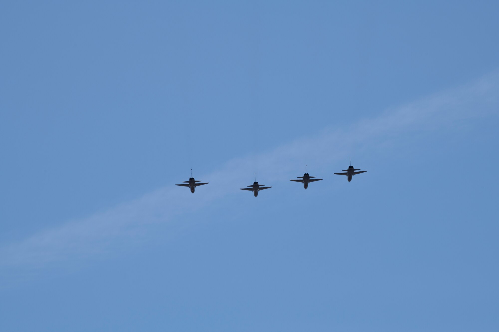 U.S. Air Force T-38A Talons assigned to the 9th Reconnaissance Wing at Beale Air Force Base, California, fly over David Grant USAF Medical Center during an Operation American Resolve flyover May 9, 2020, at Travis Air Force Base, California. The flyover was conducted to salute healthcare workers and first responders in Northern California cities impacted by COVID-19.  (U.S. Air Force photo by Tech. Sgt. James Hodgman)